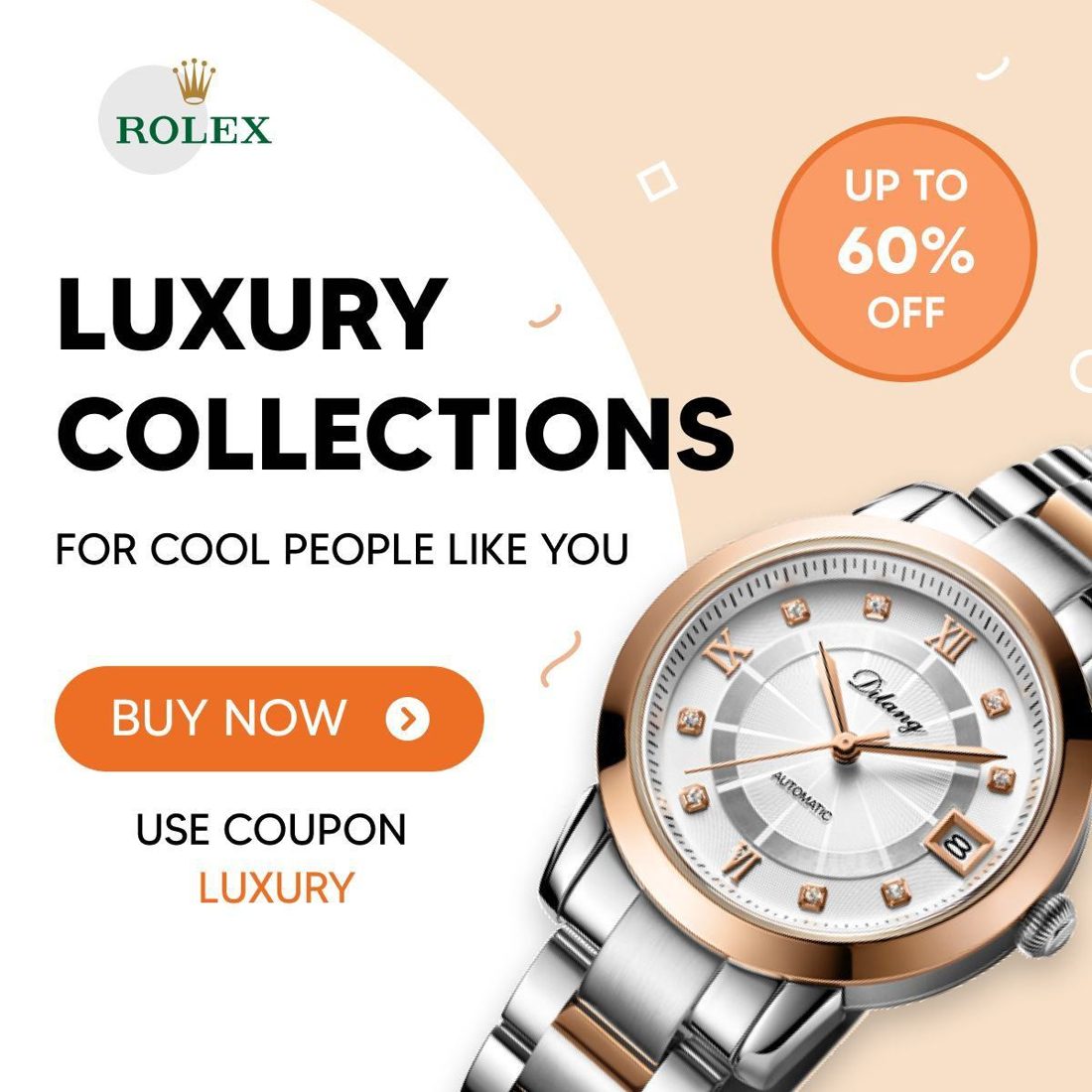 Luxury collections promotional creative with a watch