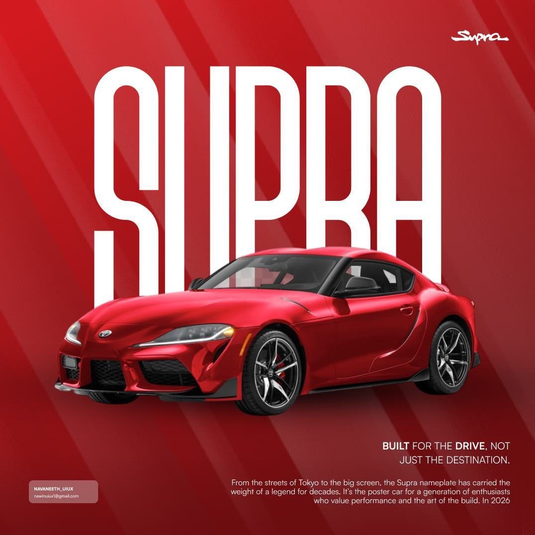 Supra car promotional creative with bold typography